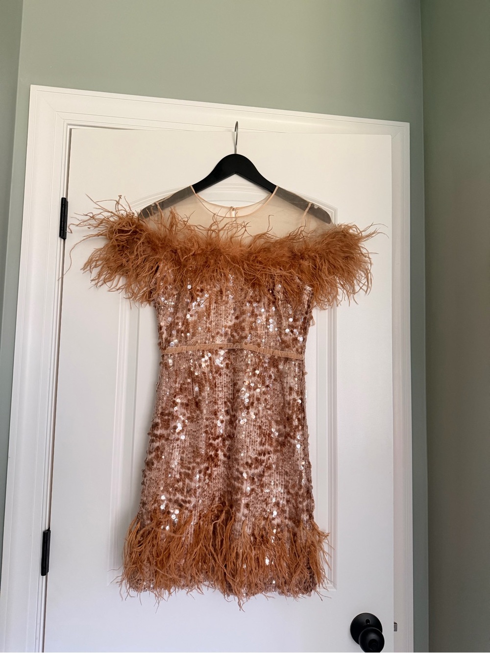 ANTONIO MELANI Copper Sequin Feather Trim Kids Dress